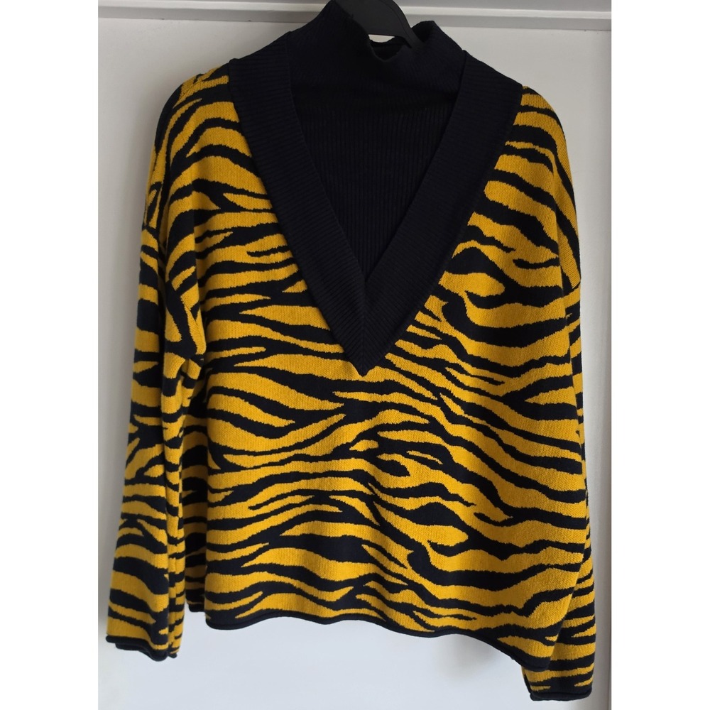 Victor Glemaud x Target L Animal Print V-Neck Sweater Yellow Black Long Sleeve